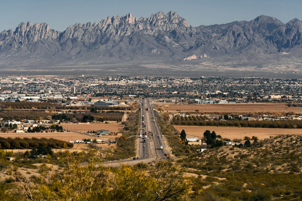 Road approaching the Organ Mountains near Las Cruces